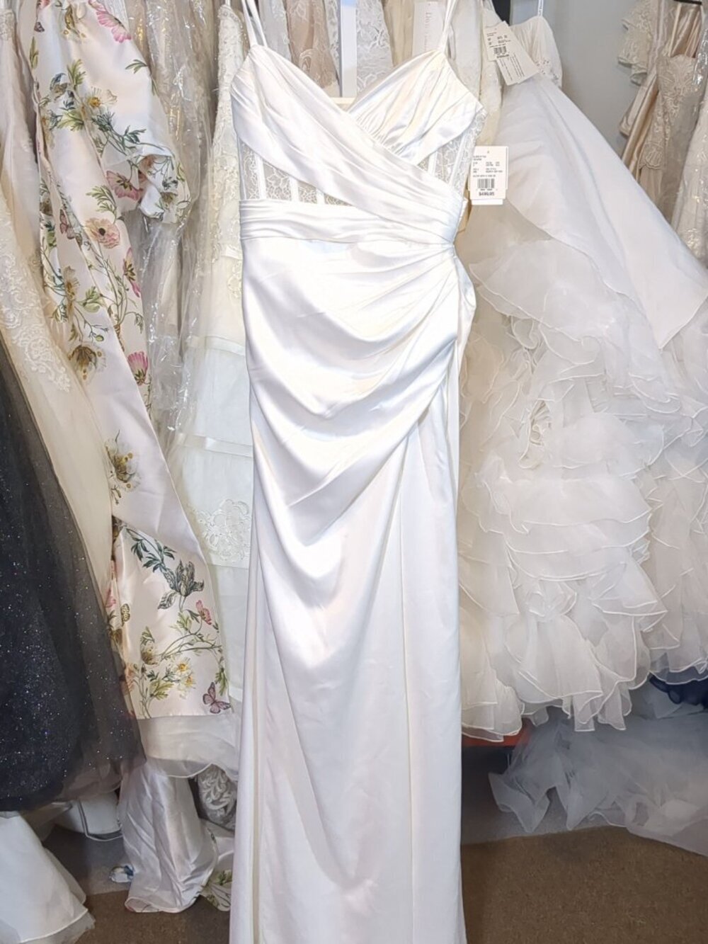 David’s Bridal Corset Bodice Pleated Sheath Wedding Dress Slit Size 6 NWT - Picture 6 of 6